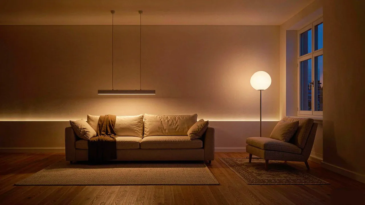 Warm 2700K living room with layered lighting.